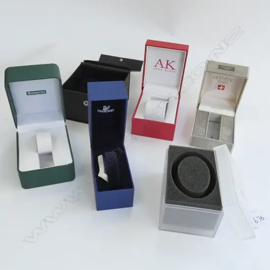 6 WATCH BOXES; SWAROVSKI, DKNY, ETC