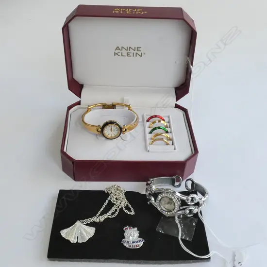 ANNE KLIEN BOXED WATCH SET+WRIST WATCH+PENDANT + BADGE
