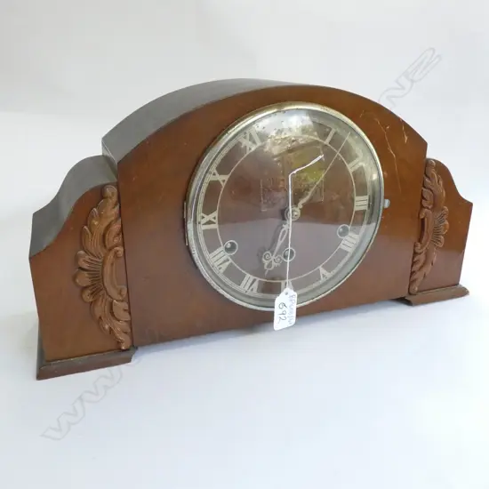 OAK ART DECO MANTLE CLOCK W. 425MM