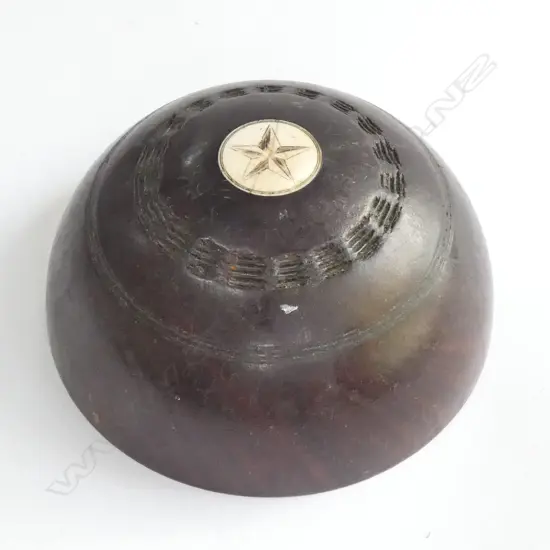 HALF OLD BOWLING BOWL LIGNUM VITAE IVORY INLAY