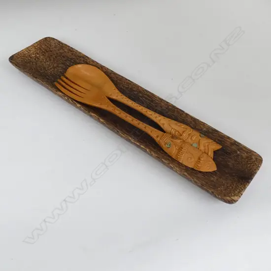 COCONUT WOOD TRAY + KAURI CARVED MAORI SERVERS