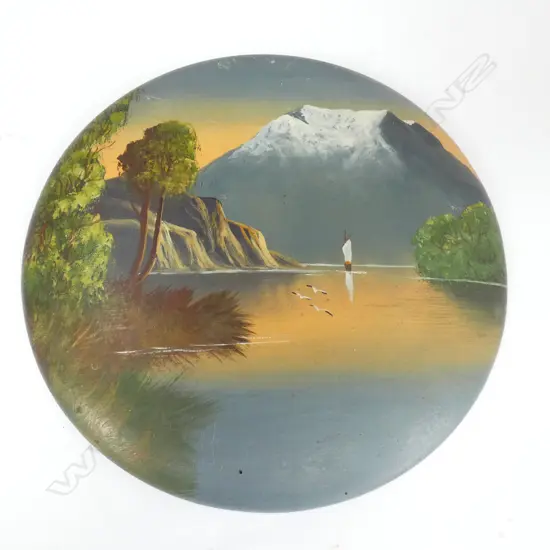 VINTAGE OIL ON DOMED WOODEN PLAQUE, 270MM