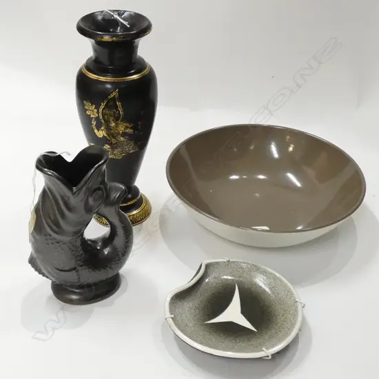 C/LYNN YUCATAN BOWL/DARTMOUTH FISH/DENBY+ WOODEN LACQUERED VASE