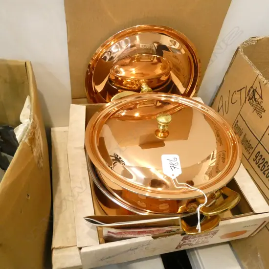 2 SPRING SWISS COPPER PLATE PANS 240MM DIA