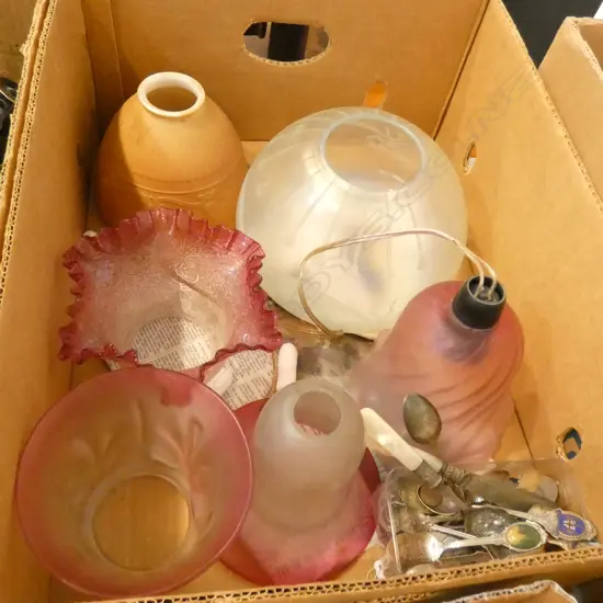 BOX LOT VICTORIAN CRANBERRY LIGHT SHADES ETC