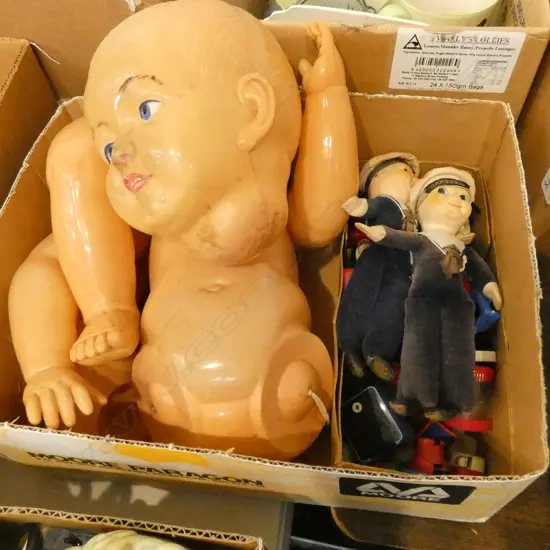 COLLECTION VINTAGE PLASTIC CHILDRENS TOYS + 2 SOFT TOY NORA WELLING SAILORS & DOLL IN PARTS
