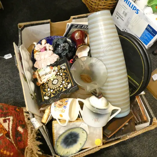 BOX LOT ASST. CERAMICS, ART GLASS, TILES ETC