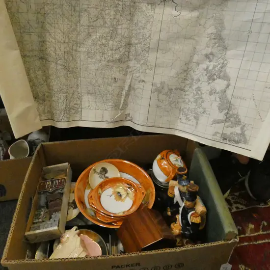 BOX LOT ASST. CHINA INCL. PR SOLDIER DECANTERS ETC