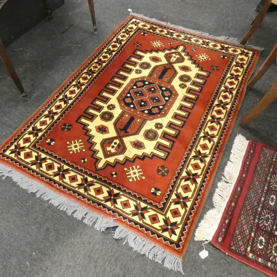 TURKISH HAND KNOTTED WOOL PILE TERRACOTTA & OLD IVORY RUG 1530 X 1080MM