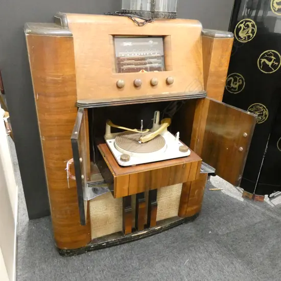 ART DECO ENTERTAINMENT UNIT RADIO & RECORD PLAYER H. 1110MM