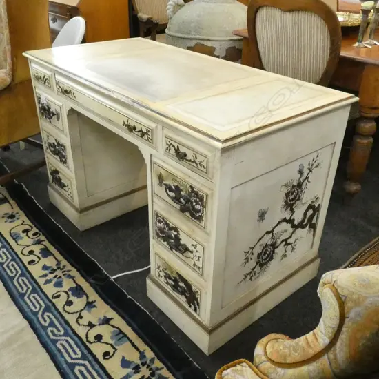 CHINOISERIE  DECORATED TWIN PEDESTAL DESK L 1210 MM