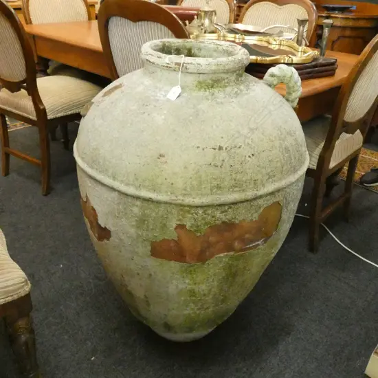 LARGE PAINTED TERRA-COTTA POT WITH ONE HANDLE MISSING H970 MM
