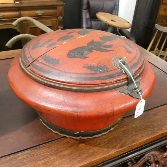 RED WOODEN BOX 320MM DIA