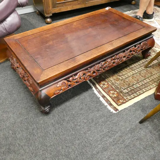 CARVED ROSEWOOD LOW CHINESE TEA TABLE L. 1100MM