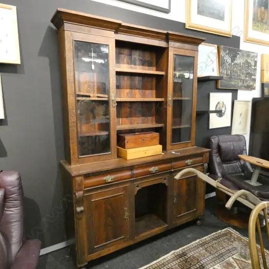 GLAZED OAK DRESSER H. 2150MM W. 1555MM