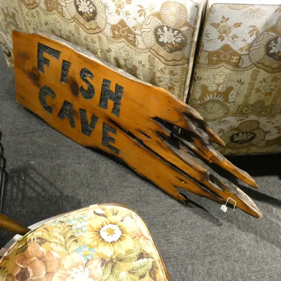 'FISH CAVE' WOODEN SIGN L. 1350MM