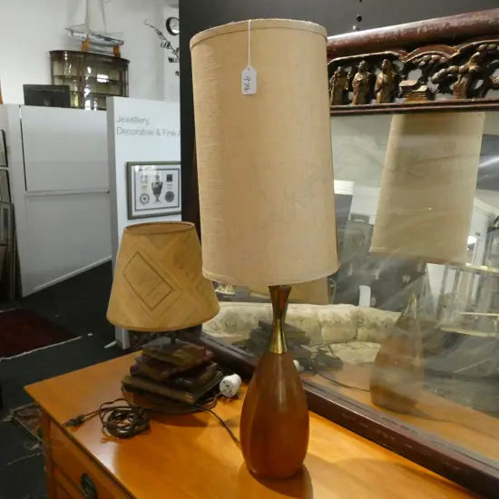 RETRO BRASS AND WOOD LAMP H.720MM