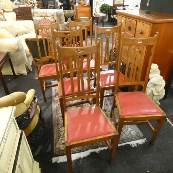 6 OAK ARTS AND CRAFTS DINING CHAIRS