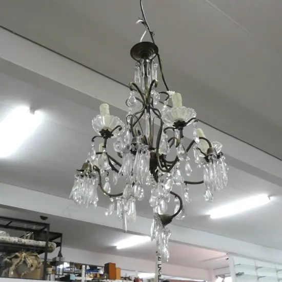 BRASS AND GLASS CHANDELIER