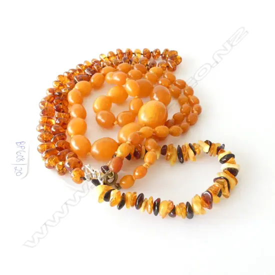 3 AMBER NECKLACES ONE UNCERTAIN