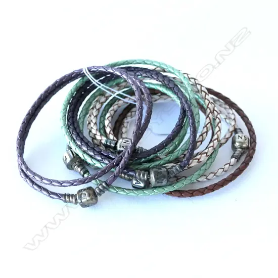7 PANDORA WOVEN COLOURED LEATHER DBLE BANGLES