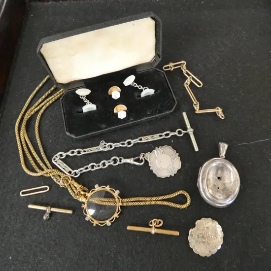 COLLECTION ROLLED GOLD, PLATE & MEXICAN SILVER + CASED MOP CUFFLINKS