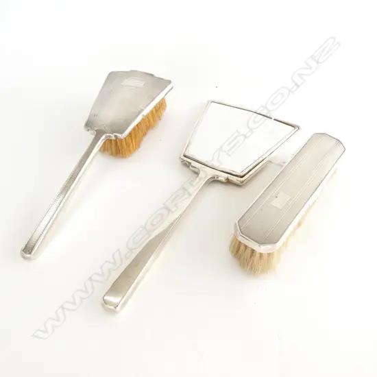 SET 3 ART DECO SILVER BACK VANITY ITEMS BIRMINGHAM 1935