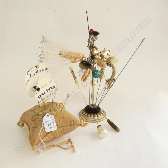 EARLY 20THC SCOTTISH HAT PIN STAND + PINS +...