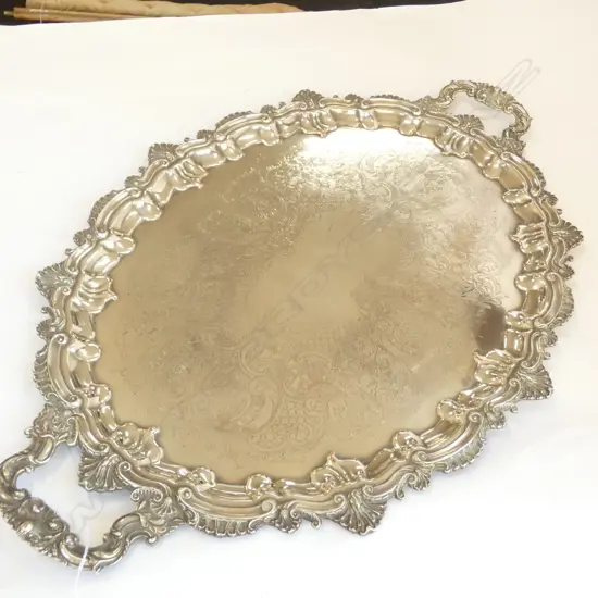 EARLY 20THC SILVER PLATE BANQUET TRAY L.740mm.