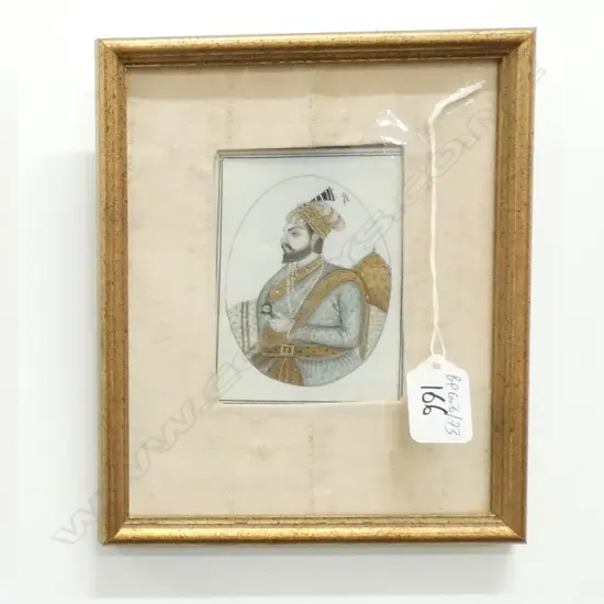 HAND PAINTED PORTRAIT OF SHAH JAHAN ON IVORY 110 X 80  MM