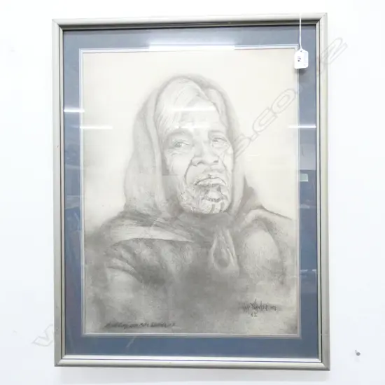 SONNY HAWKES 'MAORI LADY WITH MOKO, WAIKATO' MIXED MEDIA 1978 525 X 670MM