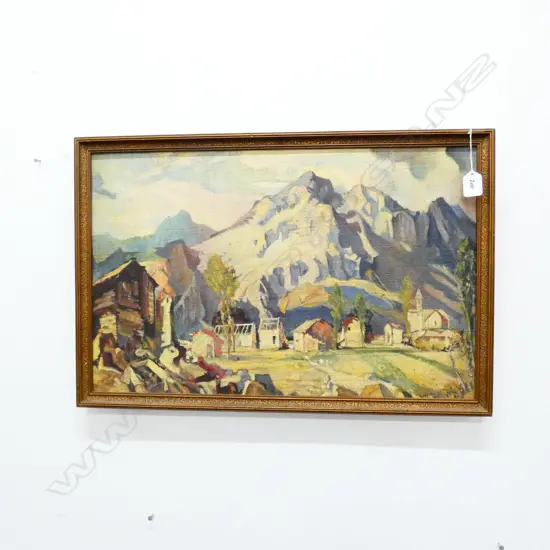 EUROPEAN VILLAGE OIL ON CANVAS 620 X 410MM