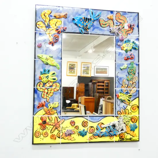 PETER FAULKNER TILE FRAMED MIRROR SEA THEMES 780 X 620mm