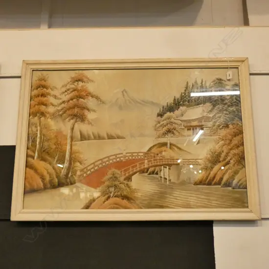 LARGE FRAMED ORIENTAL EMBROIDERY 965 X 675MM