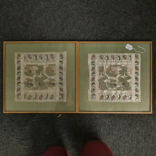 PR OF FRAMED INDIAN EMBROIDERED PANELS H 370 MM