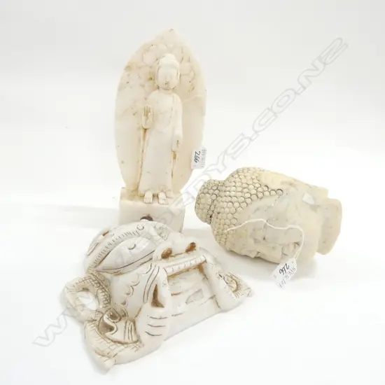 3 WHITE MARBLE ORIENTAL FIGURES