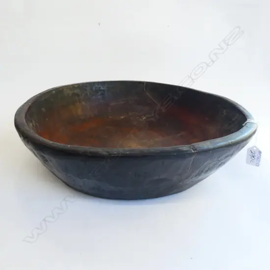 LGE OLD JAPANESE ADZED WOODEN BOWL Dia.460mm