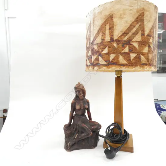 TABLE LAMP w TAPA SHADE & PANIA OF THE REEF CANDLE