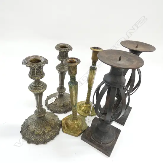 THREE PAIRS OF VARIOUS CANDLESTICKS
