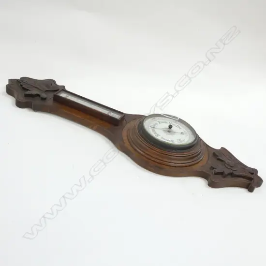 (19159)1920'S OAK CARVED BANJO BAROMETER H.675mm