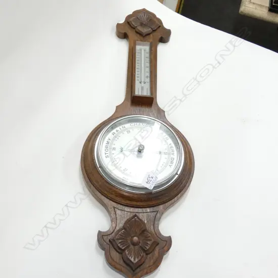 1920'S OAK CARVED BANJO ANEROID BAROMETER H.745mm