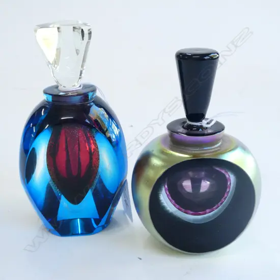2 1990's BELGIAN ART GLASS PERFUME BOTTLES SIGNED LTD.ED.