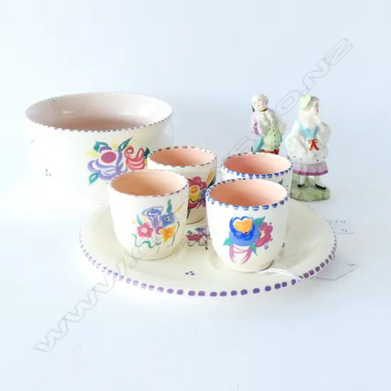 POOLE EGG TRAY, BOWL & 2 FIGURINES