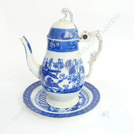 18thC B/W COFFEEPOT AND  18thC SOFT PASTE PLATE BOTH AF 