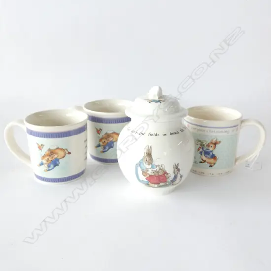 WEDGWOOD PETER RABBIT 3 X MUGS AND LIDDED JAR
