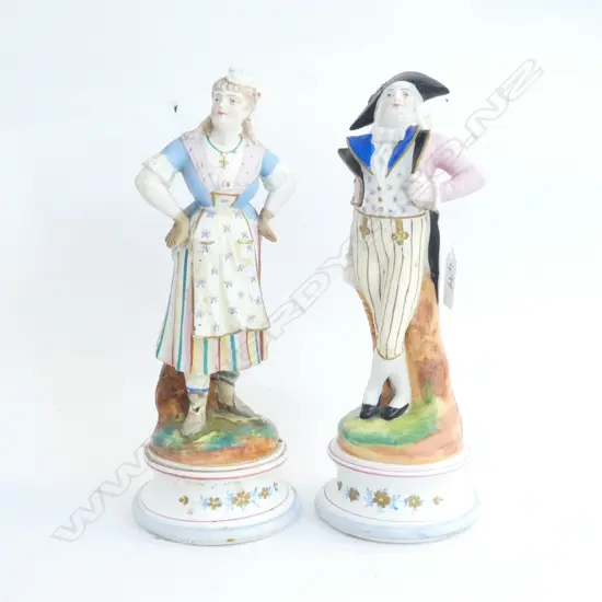 PAIR EDWARDIAN BISQUE FIGURES (OLD REPAIRS FROM THE NAPIER EARTHQUAKE)