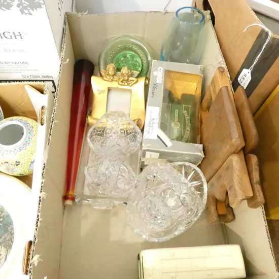 BOX LOT ASST. CRYSTAL, GLASS ETC