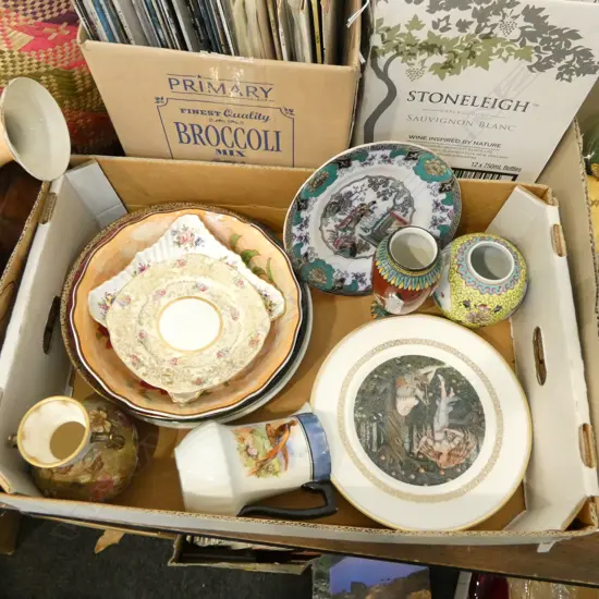 BOX LOT ASST CHINA INCL. R/DOULTON PLATES ETC