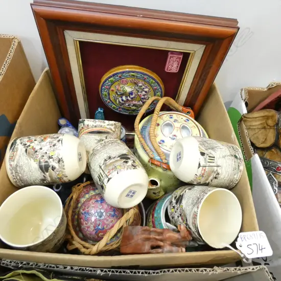 BOX LOT ORIENTAL CERAMICS ETC