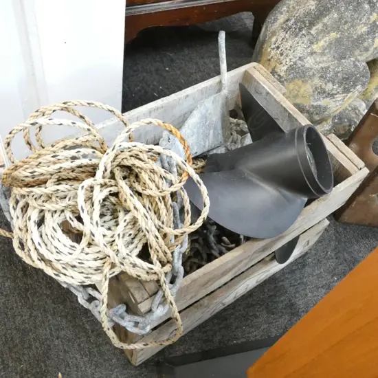 BOX LOT BOAT ANCHOR, PROPELLER ETC